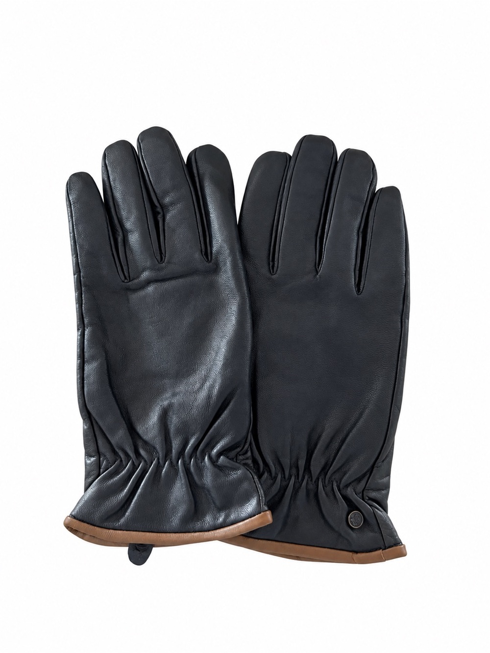 Vintage Black Leather Fleece-Lined Winter Gloves Size M (Estimated)